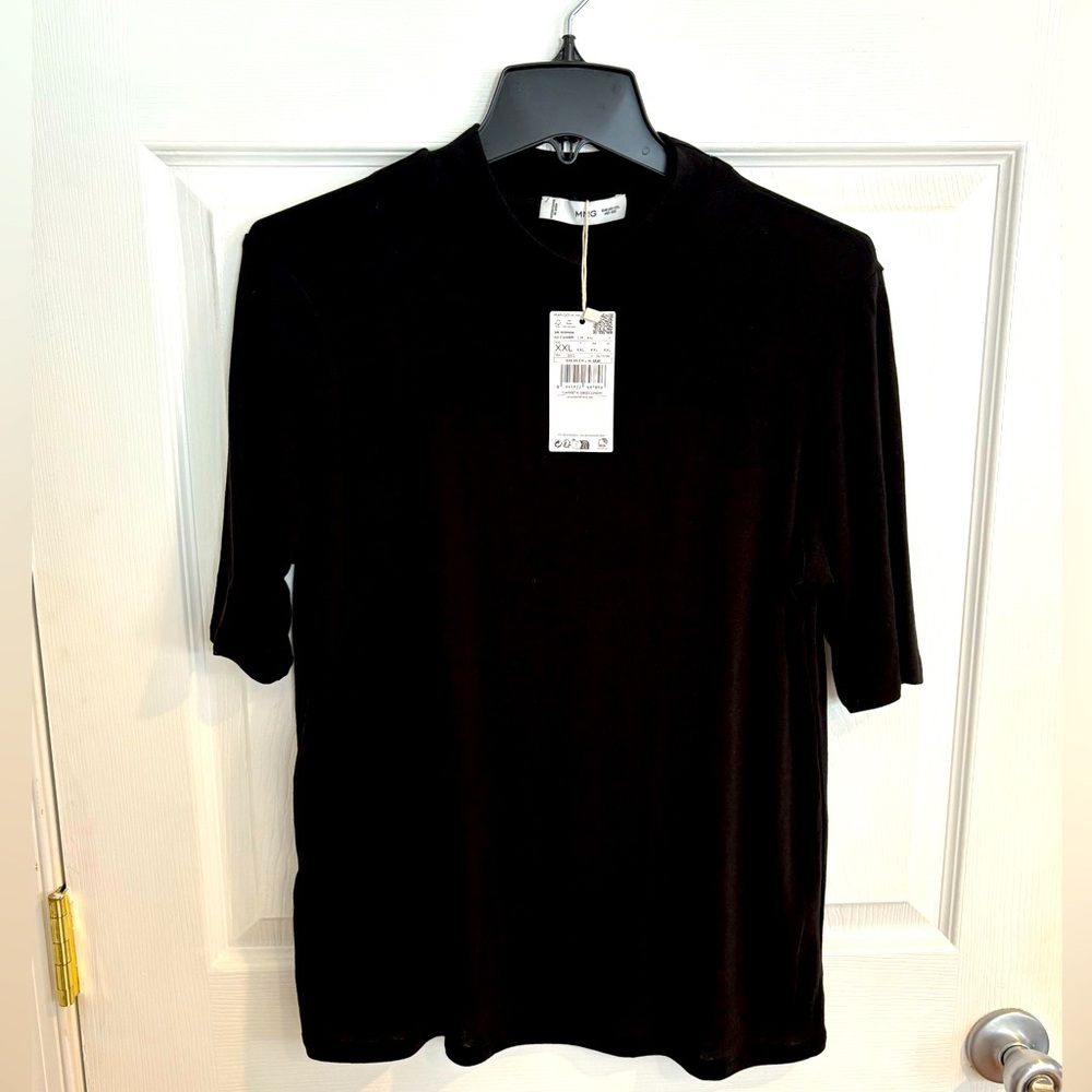 Mango mock neck black elbow shirt